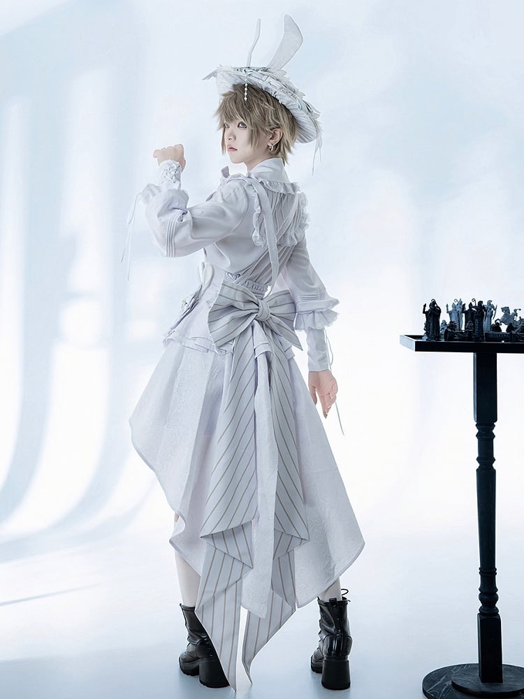 Bunny Theater White Cascading Flounce Hem Pleated Peplum Waist Ouji Fashion Corset Belt