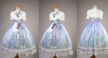 Plus Sizes Available Floral Applique Illusion Neckline Elegant Classic Lolita Floral Print Dress