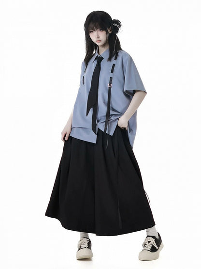 Black High Waist Wide-leg Skort