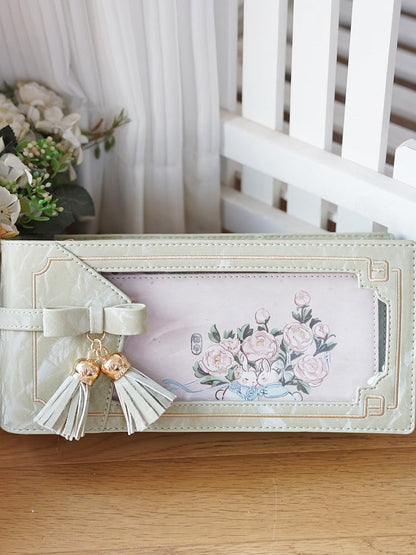 Green PU Floral Pattern Cheongsam Style Ita Bag With Bow & Fringe Accent