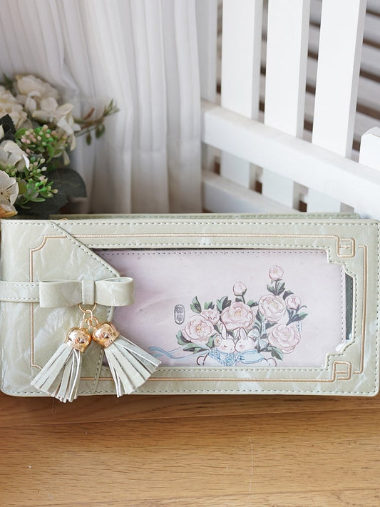 Green PU Floral Pattern Cheongsam Style Ita Bag With Bow & Fringe Accent