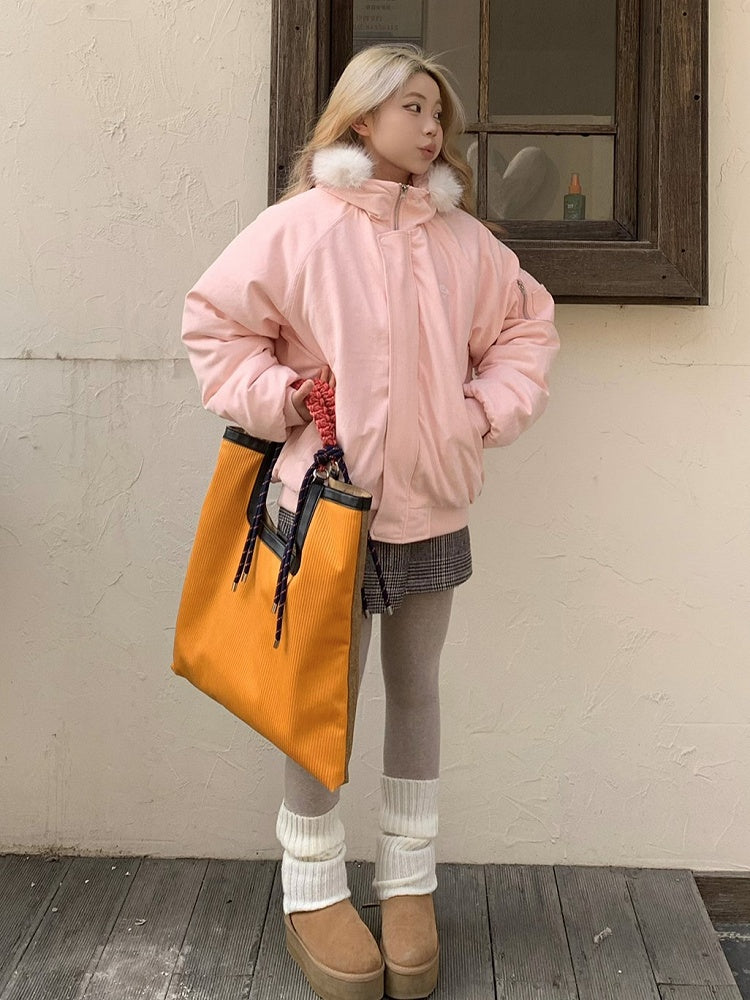 Sunny Yellow Woven Strap Corduroy Tote Bag With Large Capacity