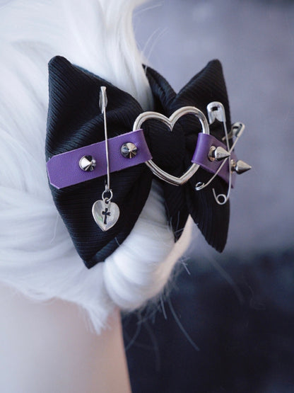 Black And Purple Heart Buckle With Studs And Pins Claw Clip