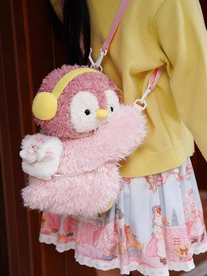 Pink Cute Penguin Plush Backpack/Crossbody Bag + 2 Options Keychain Middle/Large Size