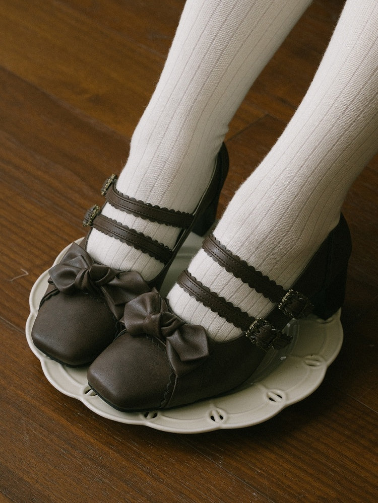 Brown Bow at Top Sweet Lolita Shoes