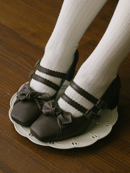 Brown Bow at Top Sweet Lolita Shoes