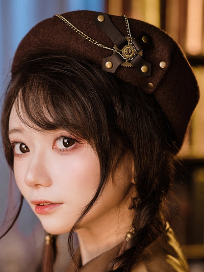Chains Decorated Coffee Steampunk Beret