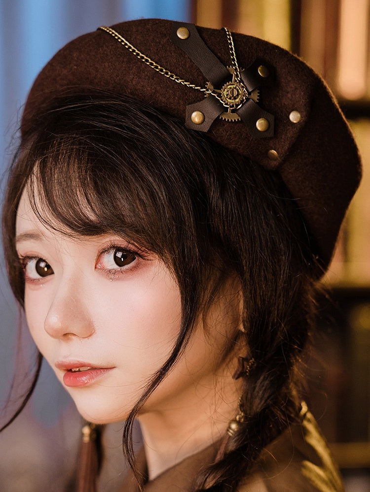 Chains Decorated Coffee Steampunk Beret