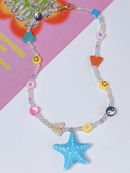 4 Color Options Y2K Starfish Pendant Beaded Necklace