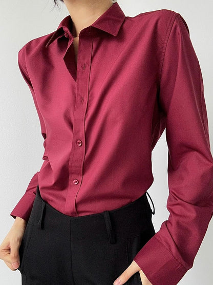 Ouji Lolita Wine Red Pointed Collar Unisex Shirt with Button Front & Cuff