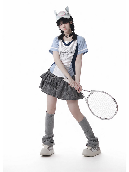 Gray Elastic Waist Tiered Plaid Skirt