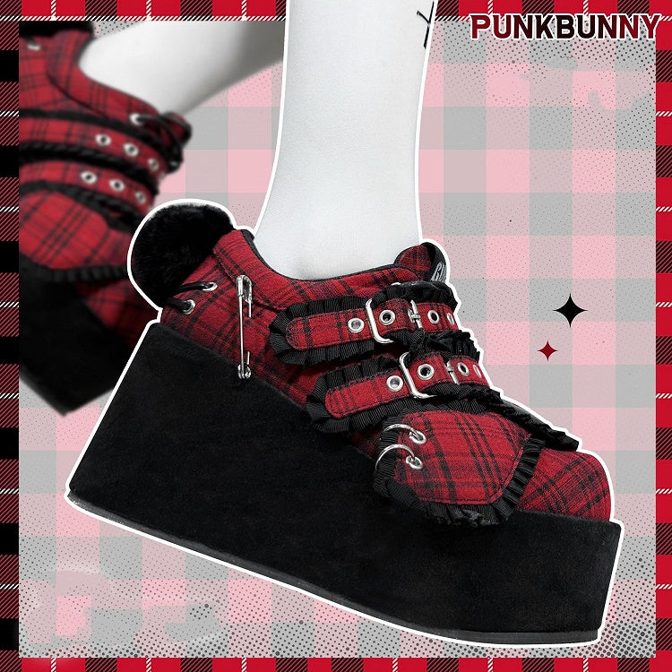Punk Bunny Red Plaid Y2K Platforms
