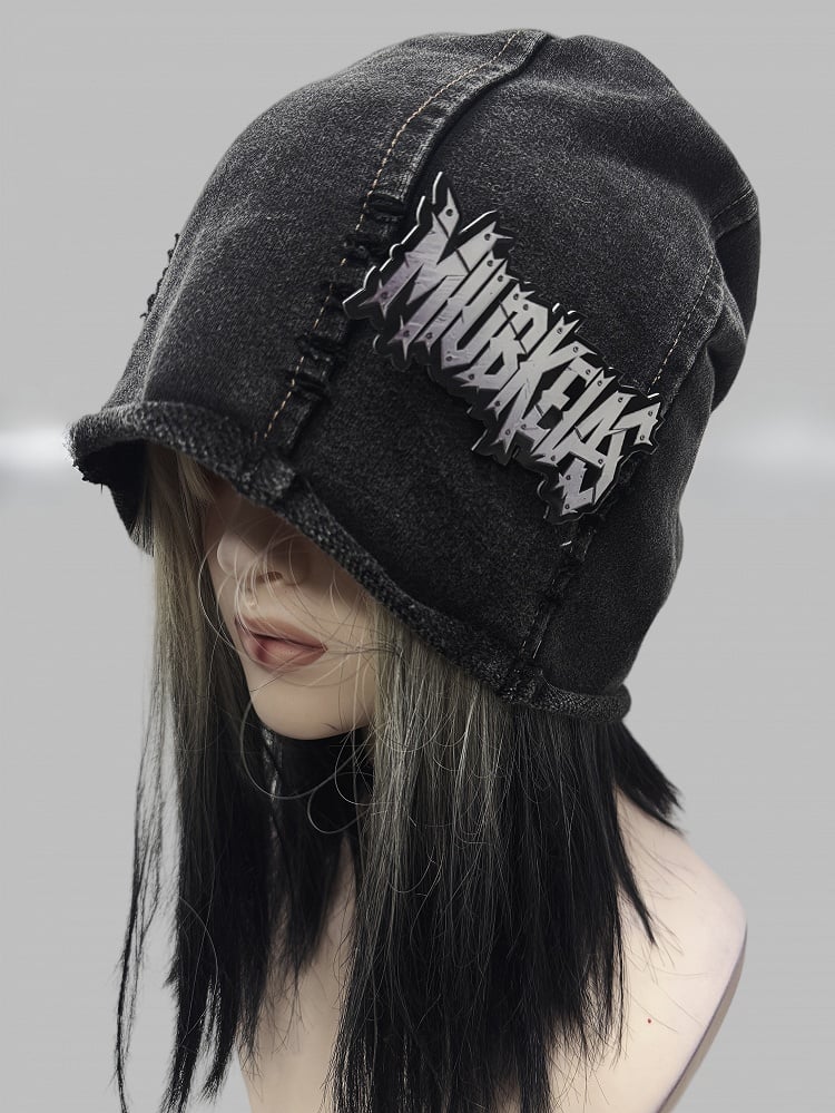Dark Gray Y2K Letter Applique Beanie