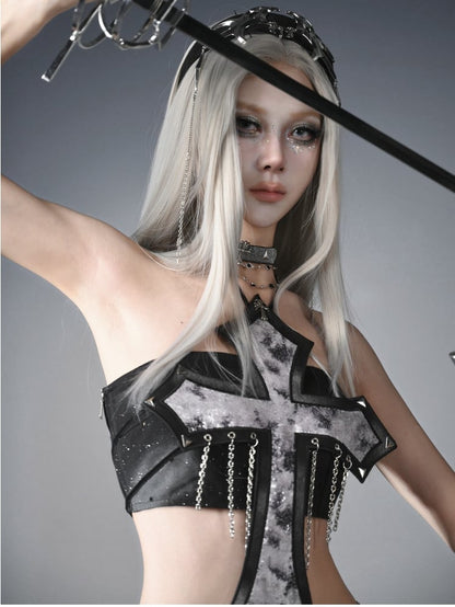 Y3K Fashion Futuristic Black Cyberpunk Metal Chain KC