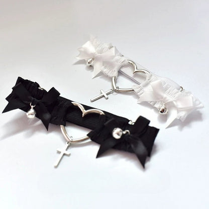 Black/White Punk Cross Pendant Bowknot Details Choker