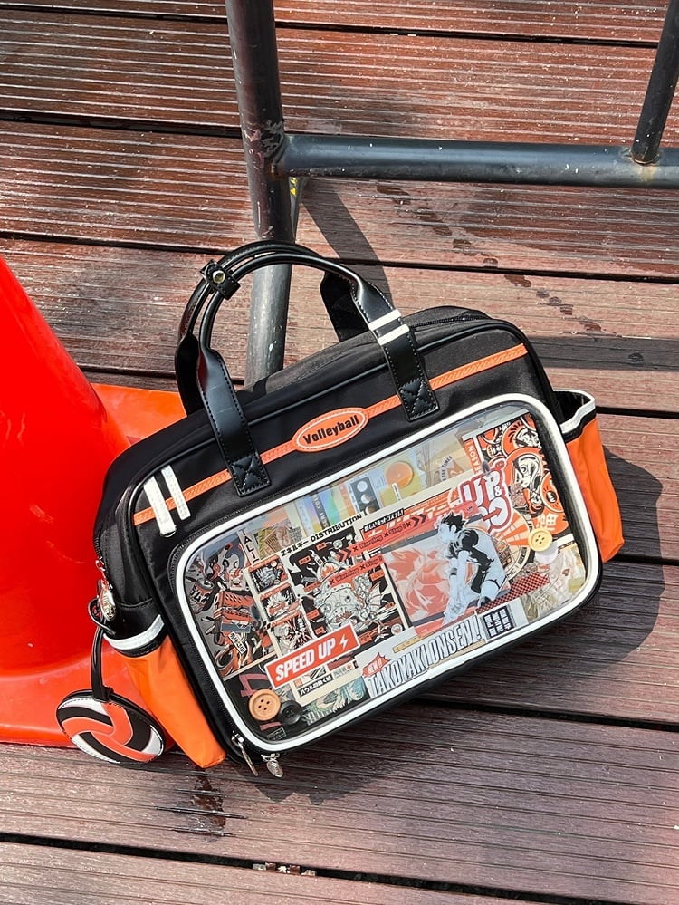 Black & Orange Ita Bag with Volleyball Design Charm