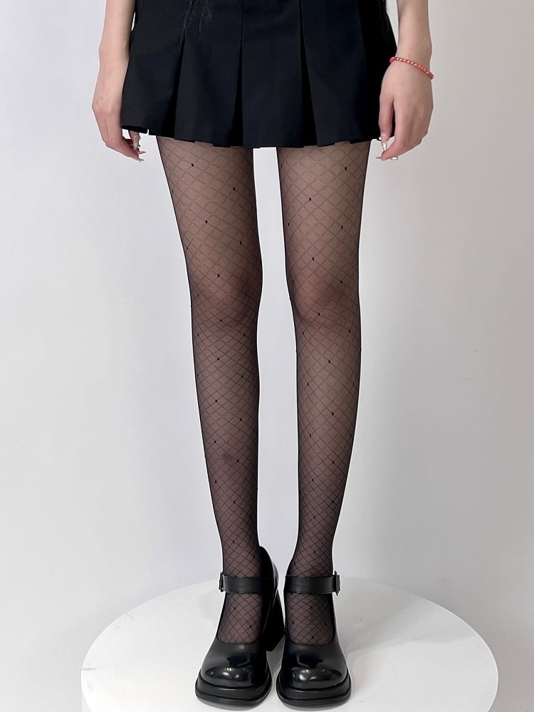 Black/White Diamond Pattern Tights