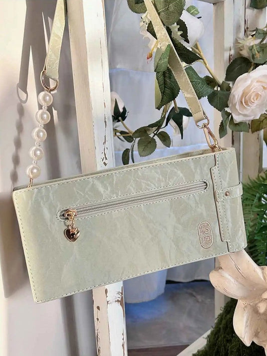 Green PU Floral Pattern Cheongsam Style Ita Bag With Bow & Fringe Accent