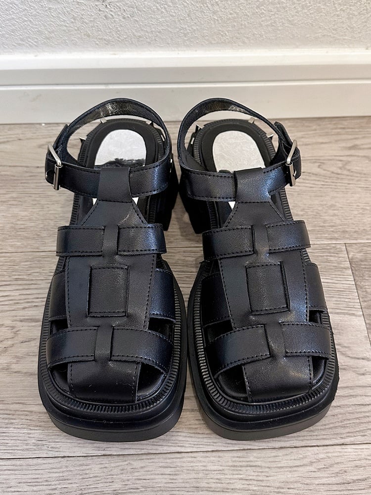 Black Cage Design Slingback Platform Sandals