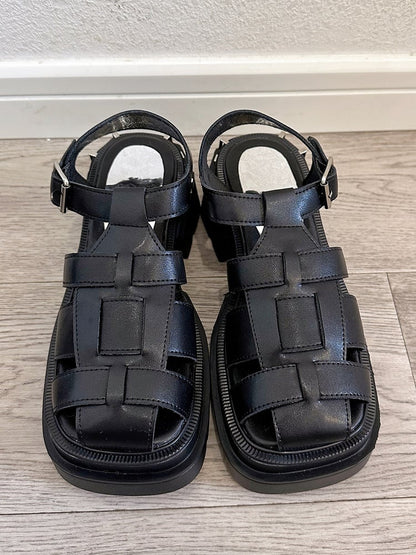 Black Cage Design Slingback Platform Sandals