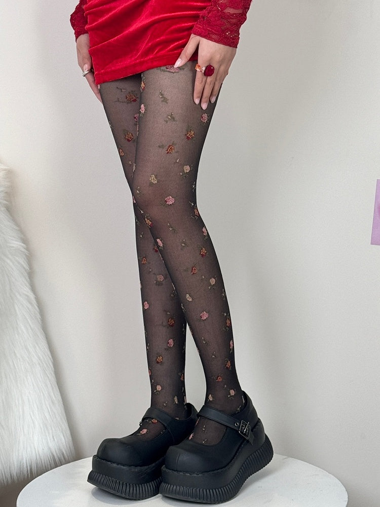 Black/White Floral Pattern Tights