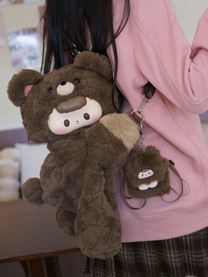 Brown Plush Bear Backpack/Crossbody Bag