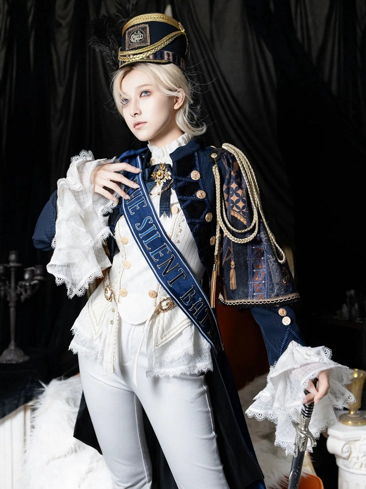 Dark Blue Detachable One-shoulder Cape Knight Tailcoat