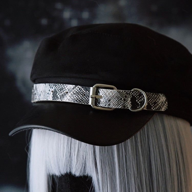 Black Gothic Snakeskin Pattern Buckle Design Beret Hat