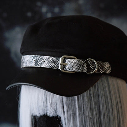 Black Gothic Snakeskin Pattern Buckle Design Beret Hat