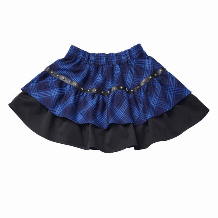 Black and Blue Plaid Star Stud Details Tiered Skirt