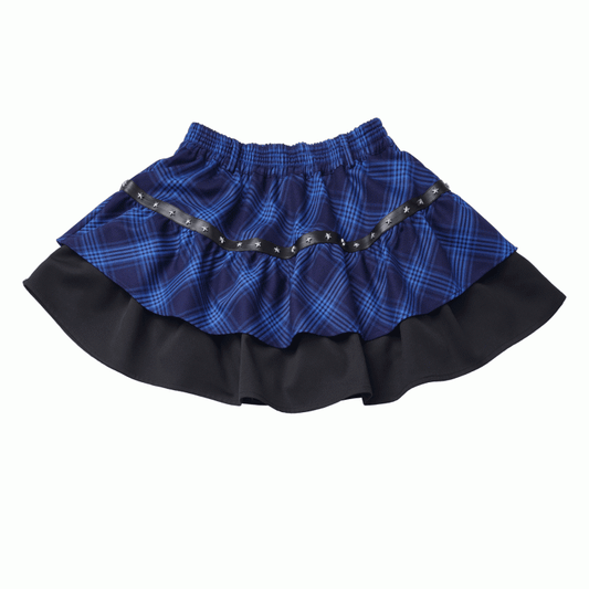 Black and Blue Plaid Star Stud Details Tiered Skirt