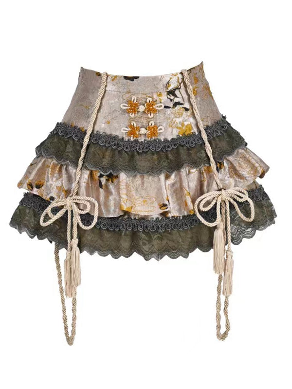 Summer New Arrival Goth Tiered Skirt with Detachable Tassel Accessory