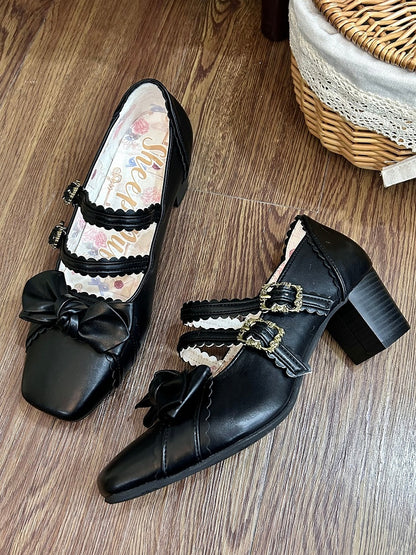 Black Bow at Top Sweet Lolita Shoes