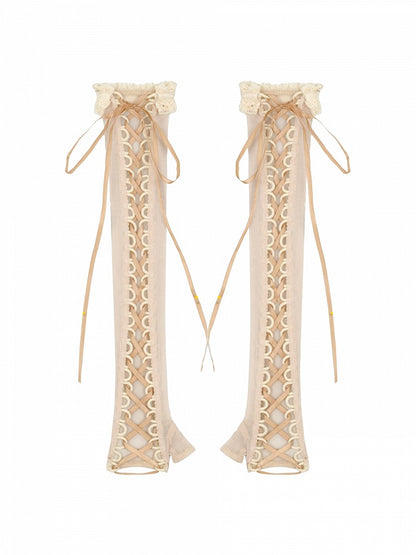 Apricot Lace-up Straps Gloves