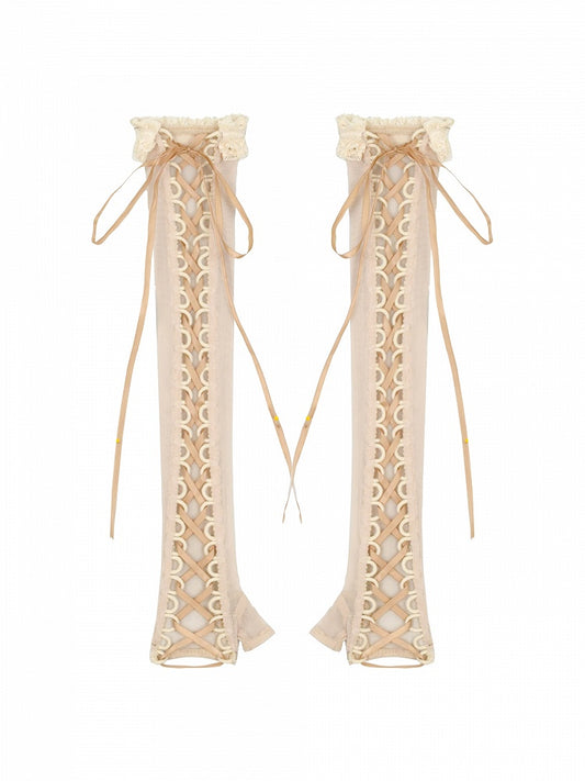 Apricot Lace-up Straps Gloves