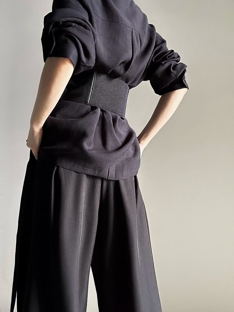 Ouji Lolita Black PU Corset Belt with Snap Buttons