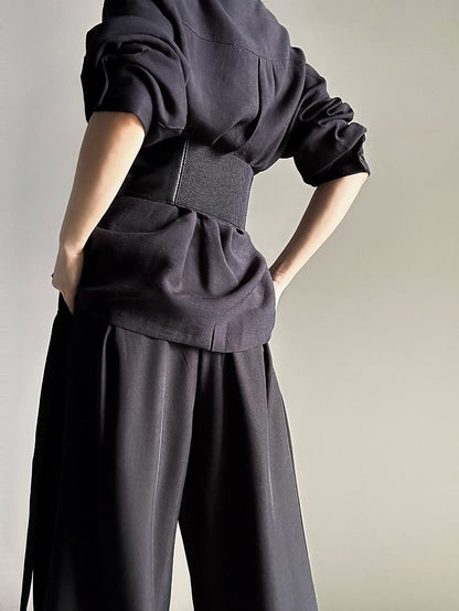 Ouji Lolita Black PU Corset Belt with Snap Buttons