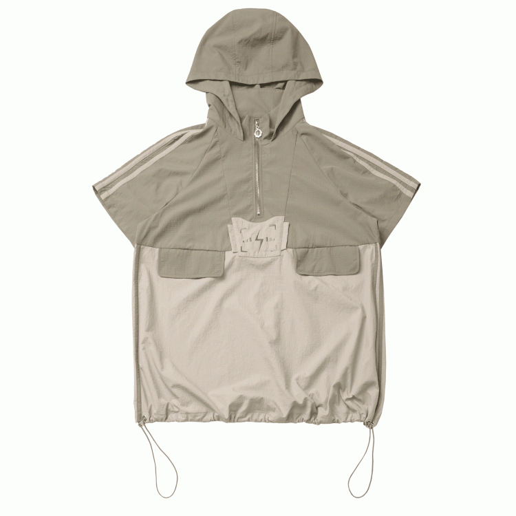 Khaki Colorblock Lightning Embroidery Drawstring Hem Techwear Hooded T-shirt