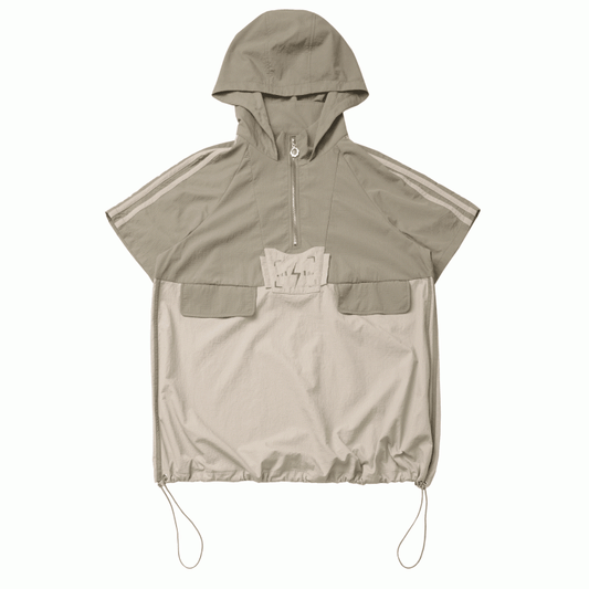 Khaki Colorblock Lightning Embroidery Drawstring Hem Techwear Hooded T-shirt