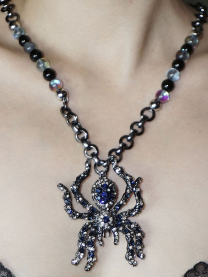 Gothic Spider Beaded Necklace Black & Blue/Black & Red