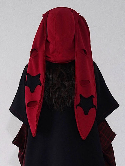 Distressed Holes Punk Bunny Ears Hat Black/Red