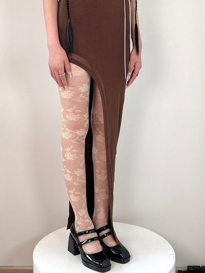 Nude/Khaki Y2K Rosette Pattern Tights