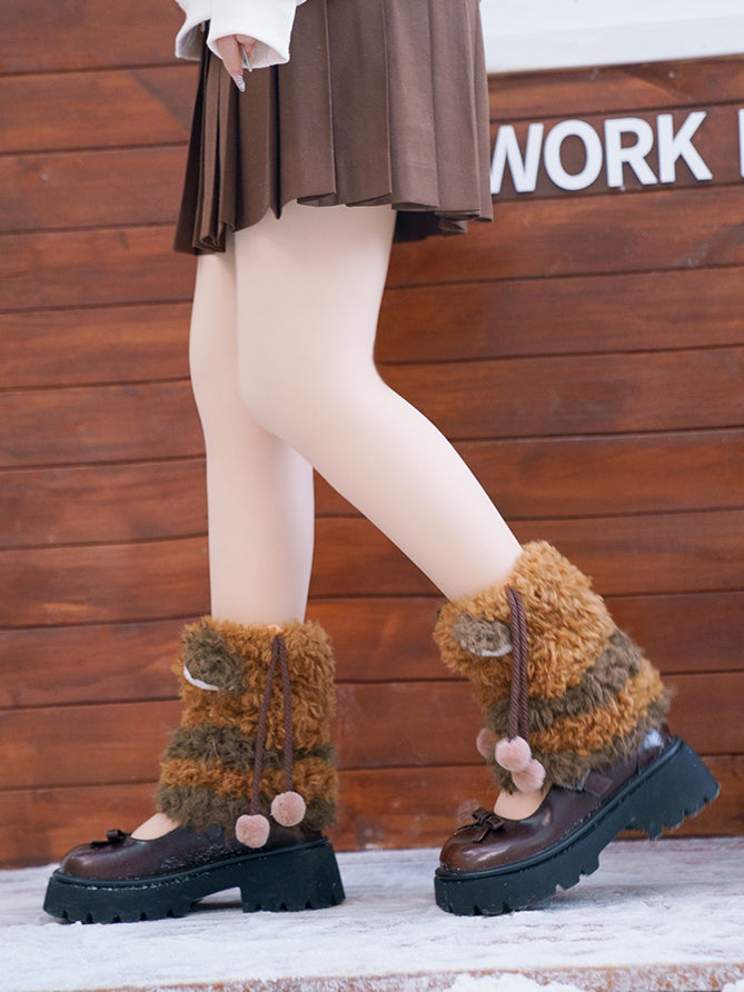 Brown Plush Red Panda Leg Warmers With Pompon