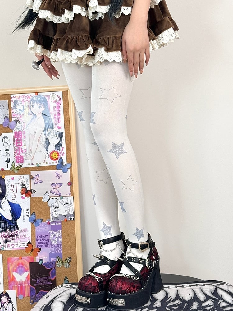 White Sweet Lolita Star Print Tights