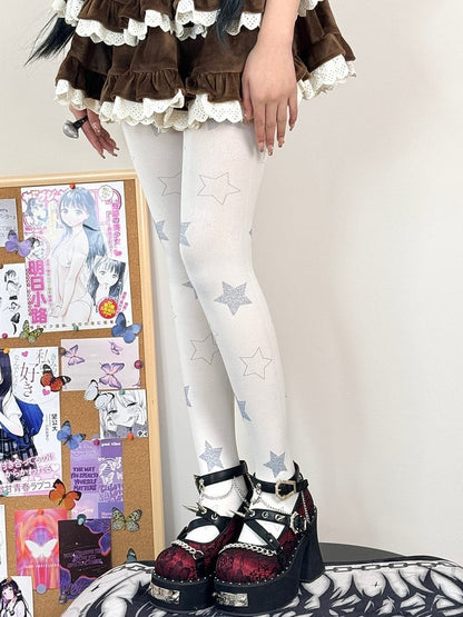 White Sweet Lolita Star Print Tights