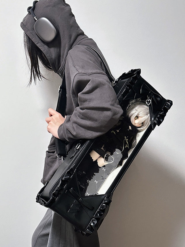 Black Bowknot Details Diamond Pattern 1/4 Scale BJD Doll Bag with Two Straps