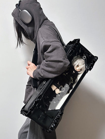 Black Bowknot Details Diamond Pattern 1/4 Scale BJD Doll Bag with Two Straps