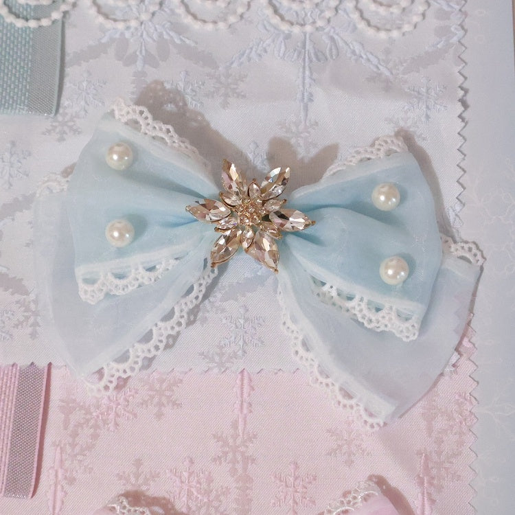 5 Color Options Beaded And Rhinestone Decorated Bowknot Hairclip