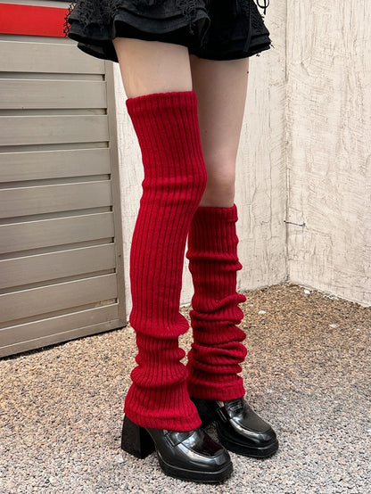 Wine Red/White Y2K 90CM Knitted Leg Warmers
