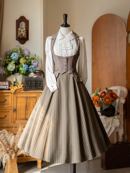 Light Coffee Elegant Under Bust Striped Waistcoat